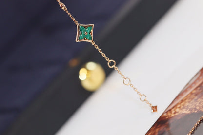 [Bijoux de luxe] Bracelet en or rose et malachite à 4 motifs étoiles et soleil