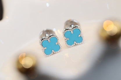 [Bijoux de luxe]Boucles d'oreilles Clover Mini Turquoise en argent
