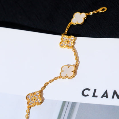 [Bijoux de luxe] Bracelet trèfle 5 motifs nacre blanche diamant 