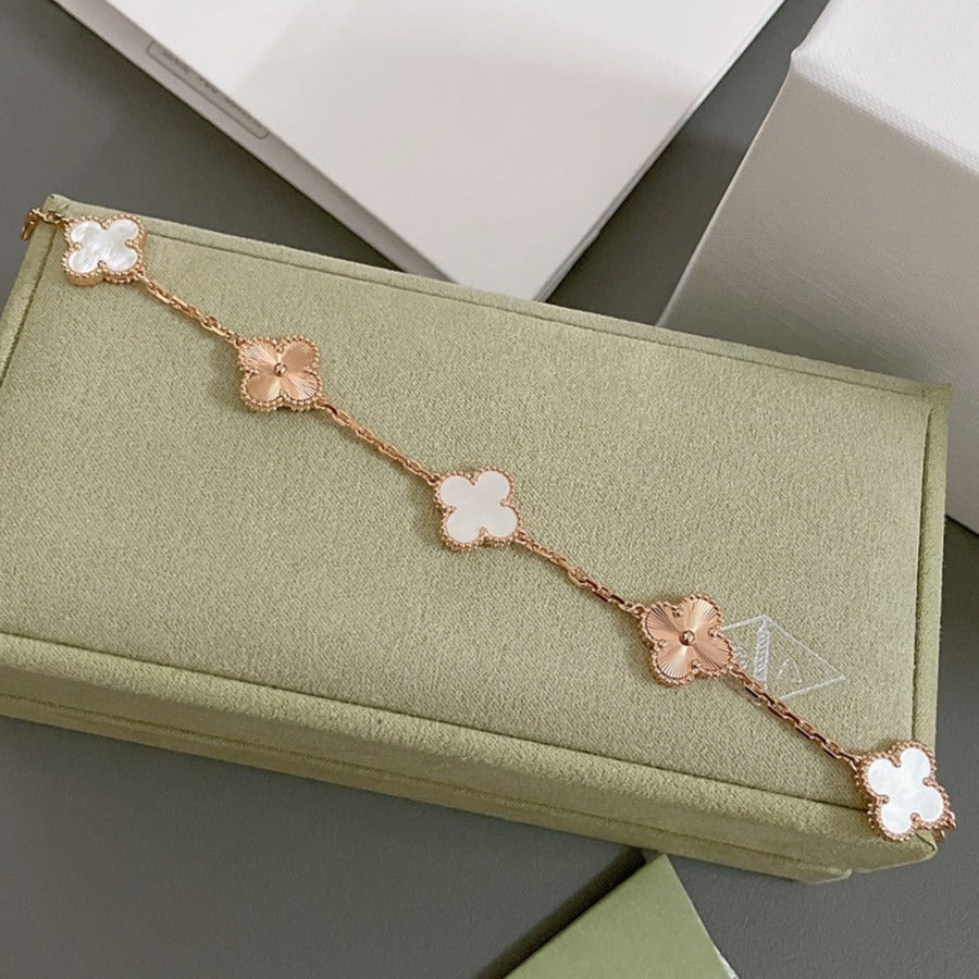 [Luxe Jewelry]CLOVER BRACELET 5 MOTIF WHITE MOP PINK GOLD