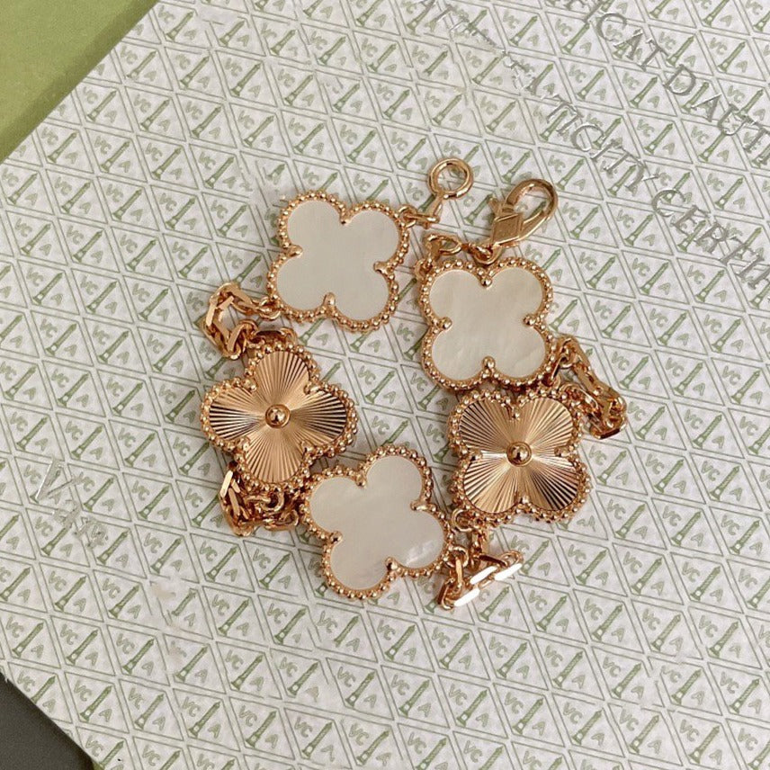 [Luxe Jewelry]CLOVER BRACELET 5 MOTIF WHITE MOP PINK GOLD