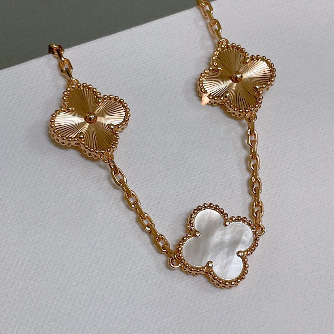 [Luxe Jewelry]CLOVER BRACELET 5 MOTIF WHITE MOP PINK GOLD