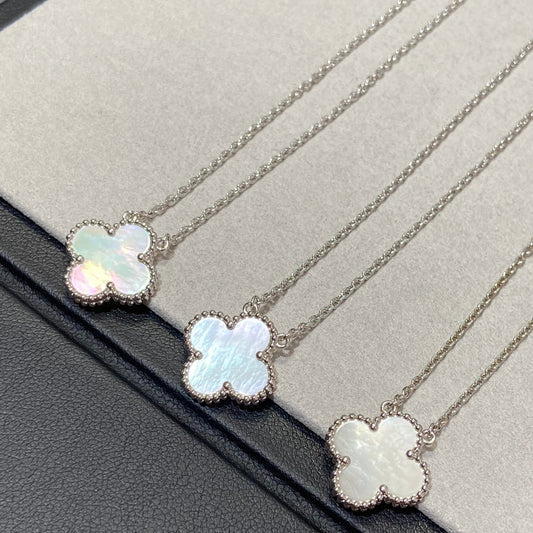 [Luxe Jewelry]CLOVER MEDIUM SILVER WHITE MOP NECKLACE