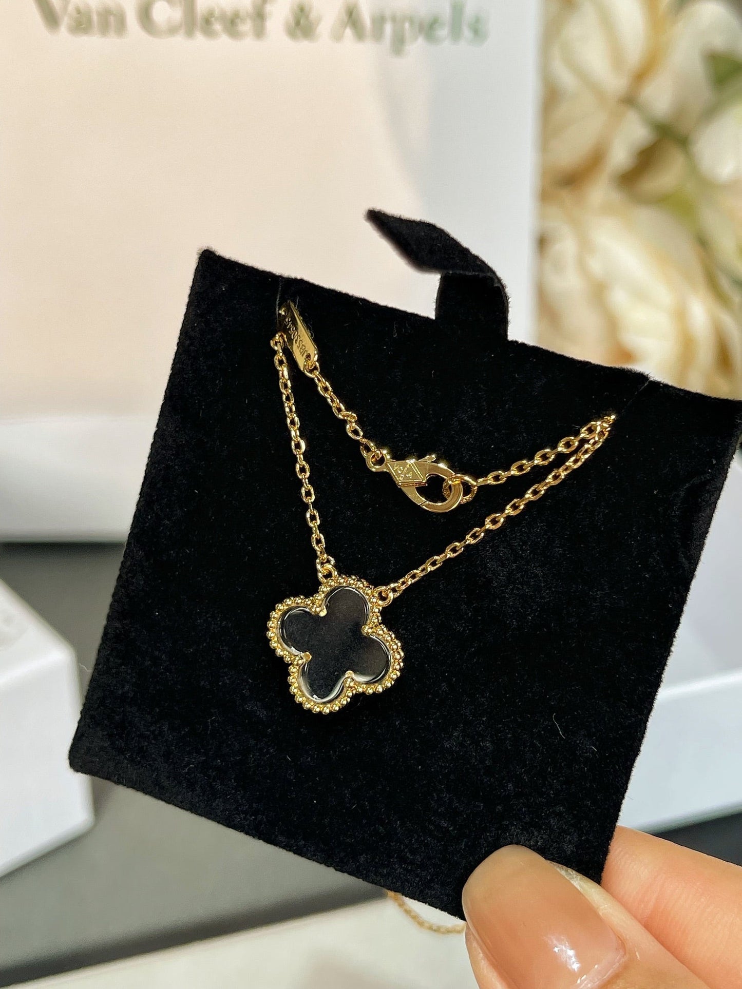 [Luxe Jewelry]CLOVER ROCK CRYSTAL ROSE GOLD NECKLACE