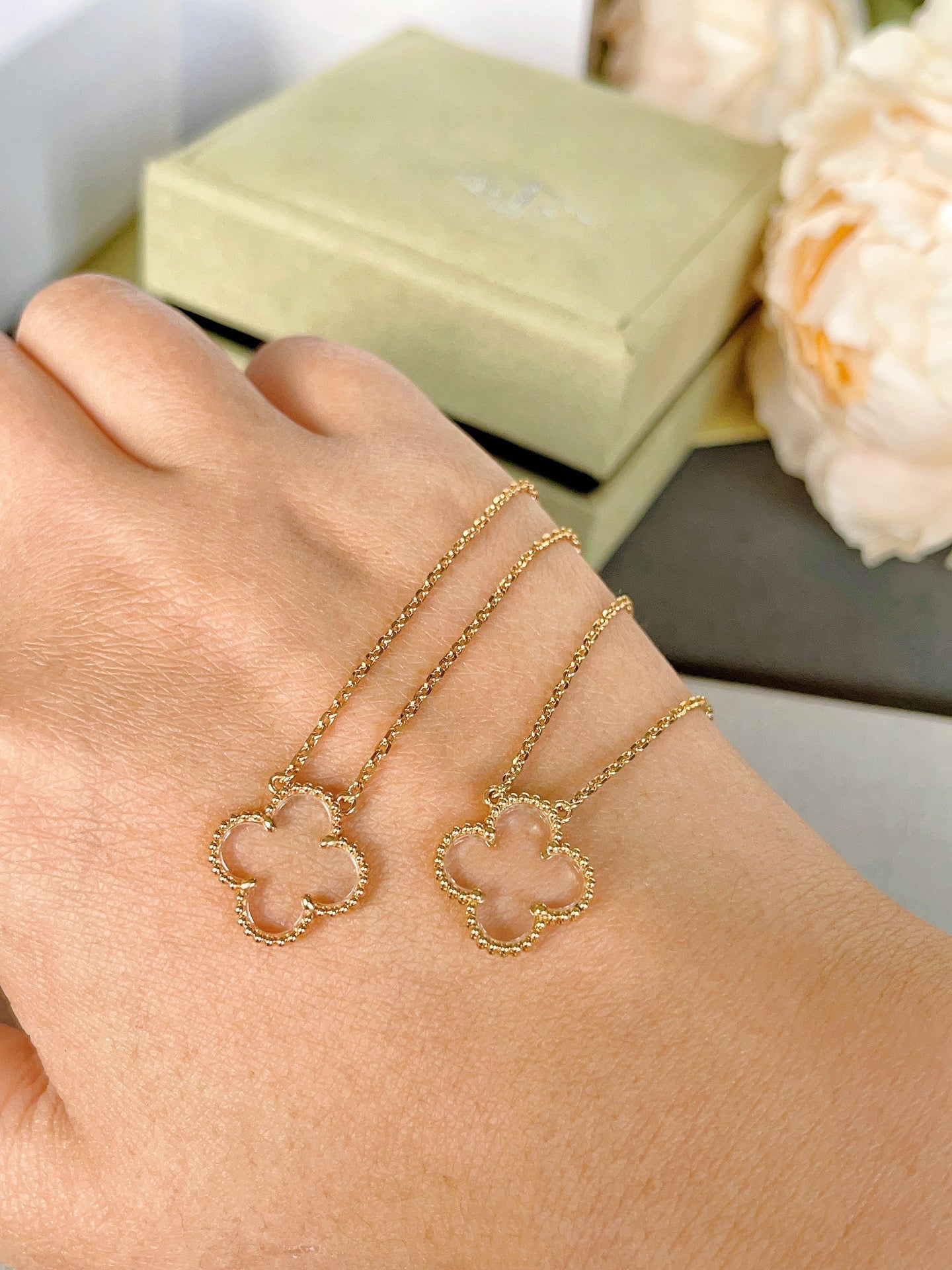 [Luxe Jewelry]CLOVER ROCK CRYSTAL ROSE GOLD NECKLACE