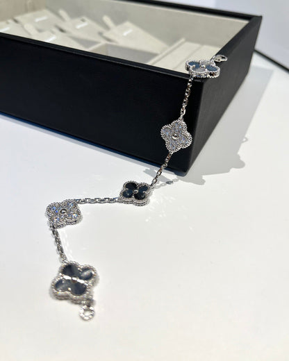 [Luxe Jewelry]CLOVER 5 MOTIF SILVER DIAMOND BRACELET
