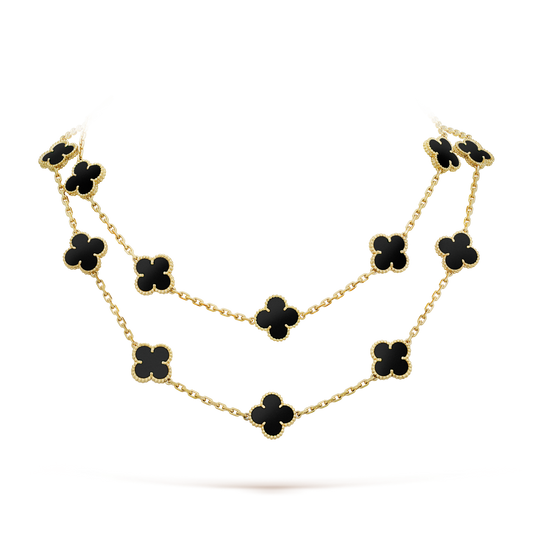 [Luxe Jewelry]CLOVER 20 MOTIFS ONYX NECKLACE