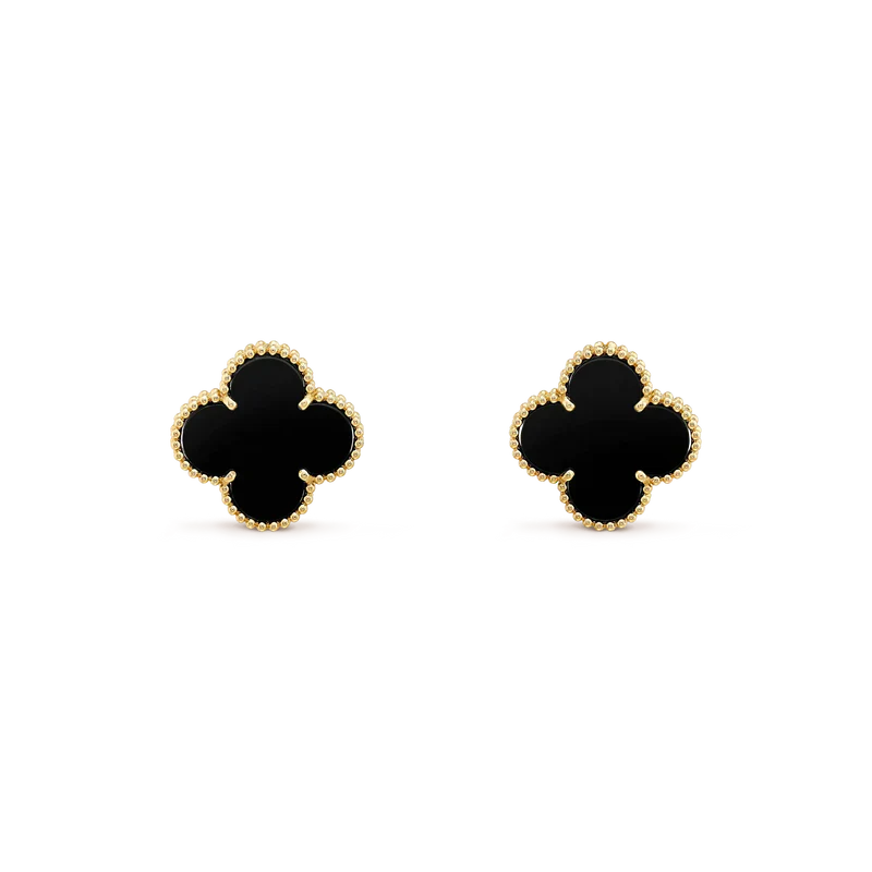 [Luxe Jewelry]CLOVER MEDIUM 1 MOTIFS  ONYX STUD EARRINGS