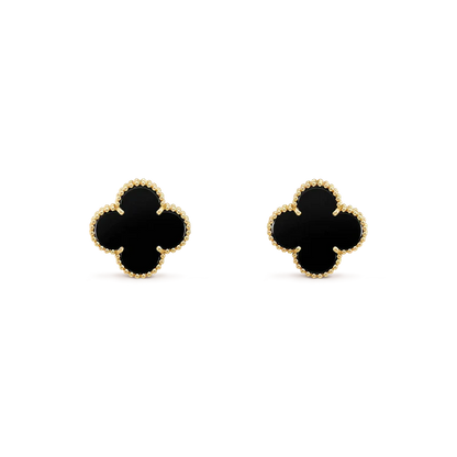 [Luxe Jewelry]CLOVER MEDIUM 1 MOTIFS  ONYX STUD EARRINGS