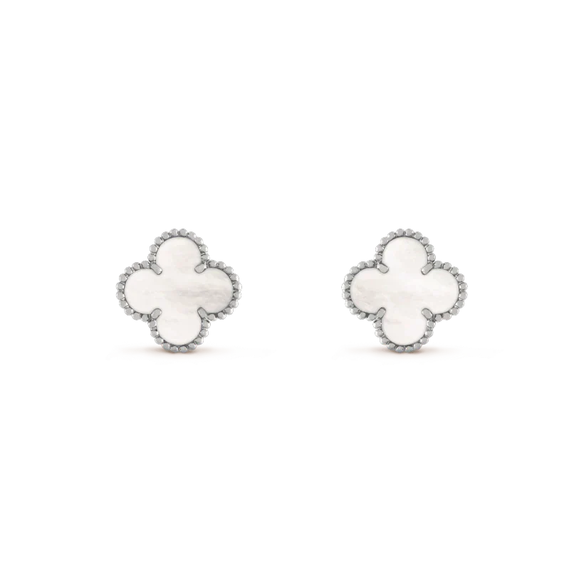 [Luxe Jewelry]CLOVER MEDIUM 1 MOTIFS  WHITE MOP EARRINGS SILVER