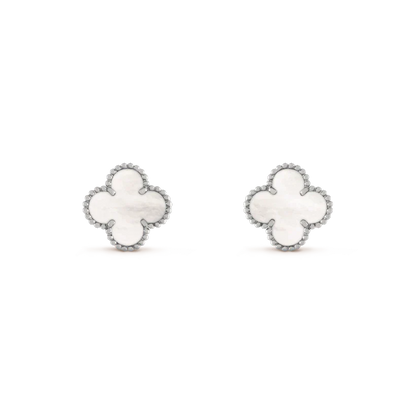 [Luxe Jewelry]CLOVER MEDIUM 1 MOTIFS  WHITE MOP EARRINGS SILVER