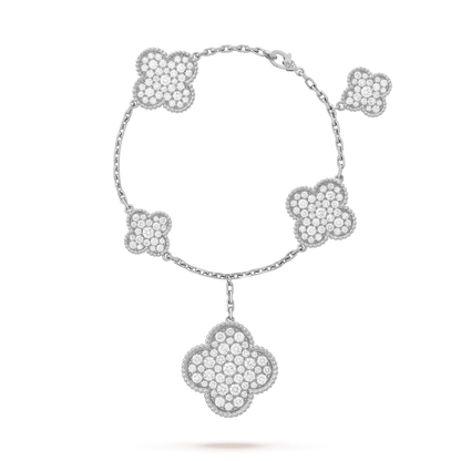 [Luxe Jewelry]CLOVER 6 MOTIFS SILVER DIAMOND BRACELET