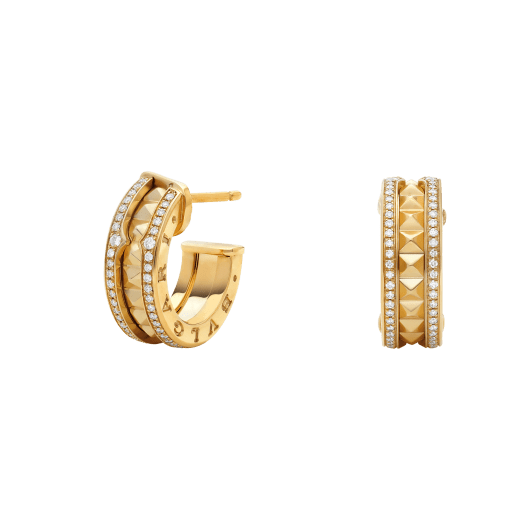 [Bijoux de luxe]Boucles d'oreilles ZERO 1 ROCK GOLD avec spirale cloutée et diamants pavés
