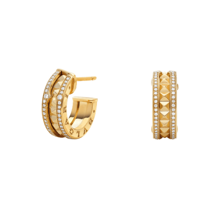 [Bijoux de luxe]Boucles d'oreilles ZERO 1 ROCK GOLD avec spirale cloutée et diamants pavés