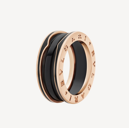 [Bijoux de luxe] ZERO 1 BAGUE DEUX BANDES EN OR ROSE ET CÉRAMIQUE NOIRE MATTE