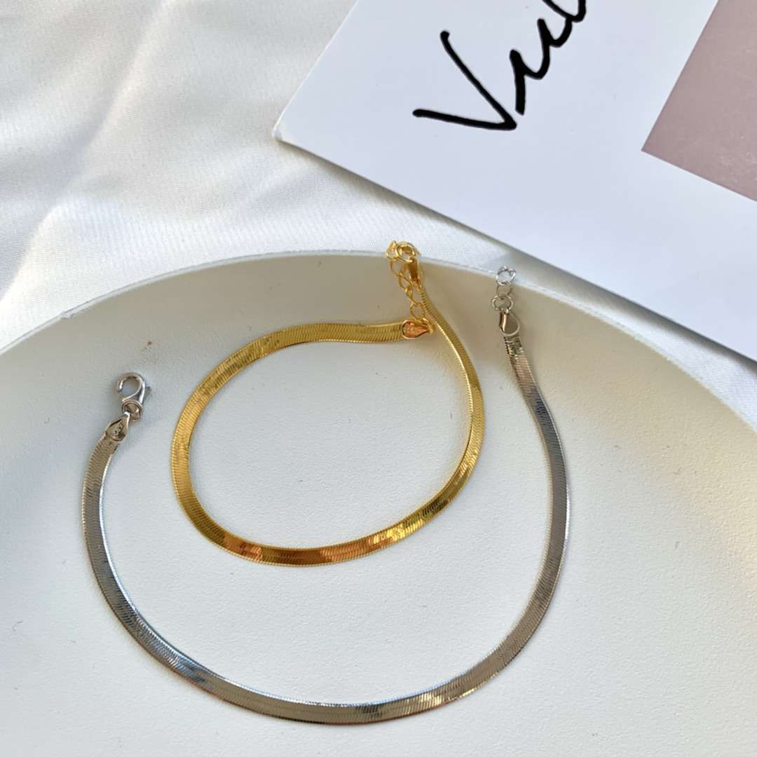 [Luxe Jewelry]Flat Snake Bone Chain Blade Necklace