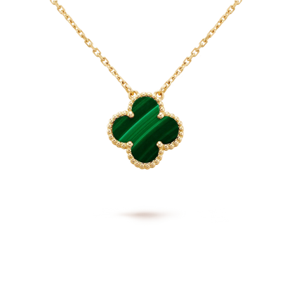 [Luxe Jewelry]CLOVER 15MM MALACHITE SINGLE FLOWER  NECKLACE