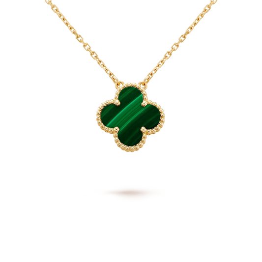 [Luxe Jewelry]CLOVER 15MM MALACHITE SINGLE FLOWER  NECKLACE