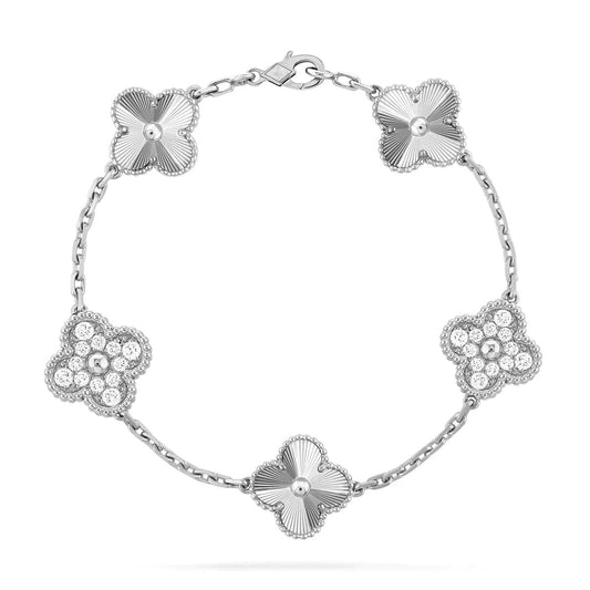[Bijoux de luxe] Bracelet en argent et diamants avec 5 motifs de trèfle