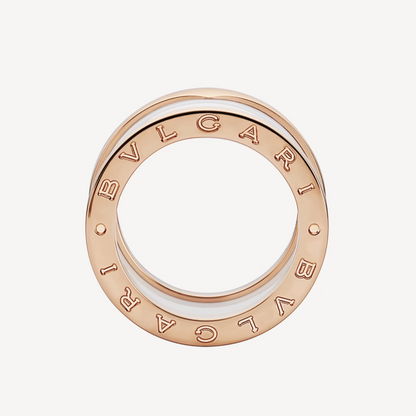 [Luxe Jewelry]ZERO 1 FOUR-BAND LOOPS AND WHITE CERAMIC SPIRAL PINK GOLD RING