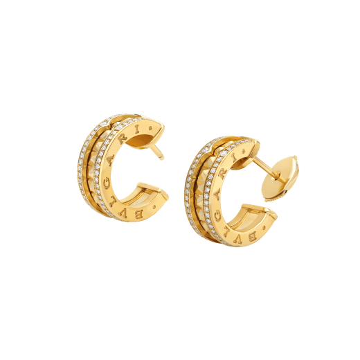 [Bijoux de luxe]Boucles d'oreilles ZERO 1 ROCK GOLD avec spirale cloutée et diamants pavés