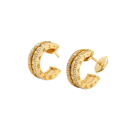 [Bijoux de luxe]Boucles d'oreilles ZERO 1 ROCK GOLD avec spirale cloutée et diamants pavés