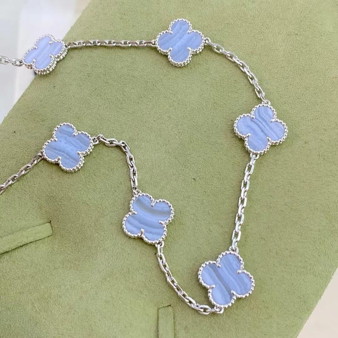 [Luxe Jewelry]CLOVER 10 MOTIFS PURPLE CHALCEDONY NECKLACE