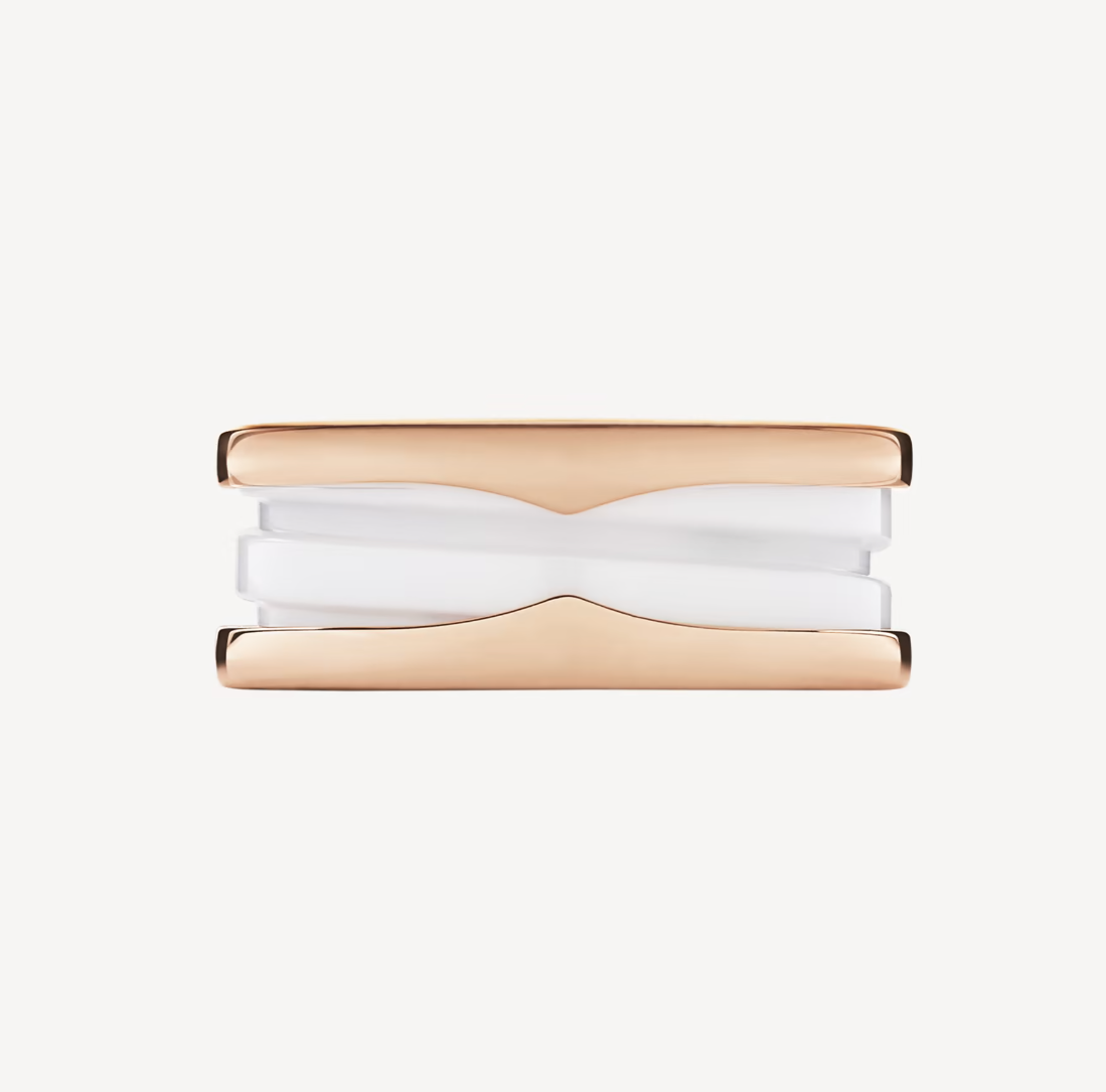 [Luxe Jewelry]ZERO 1 TWO-BAND LOOPS AND WHITE CERAMIC SPIRAL PINK GOLD RING