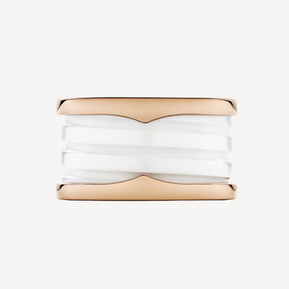 [Luxe Jewelry]ZERO 1 FOUR-BAND LOOPS AND WHITE CERAMIC SPIRAL PINK GOLD RING