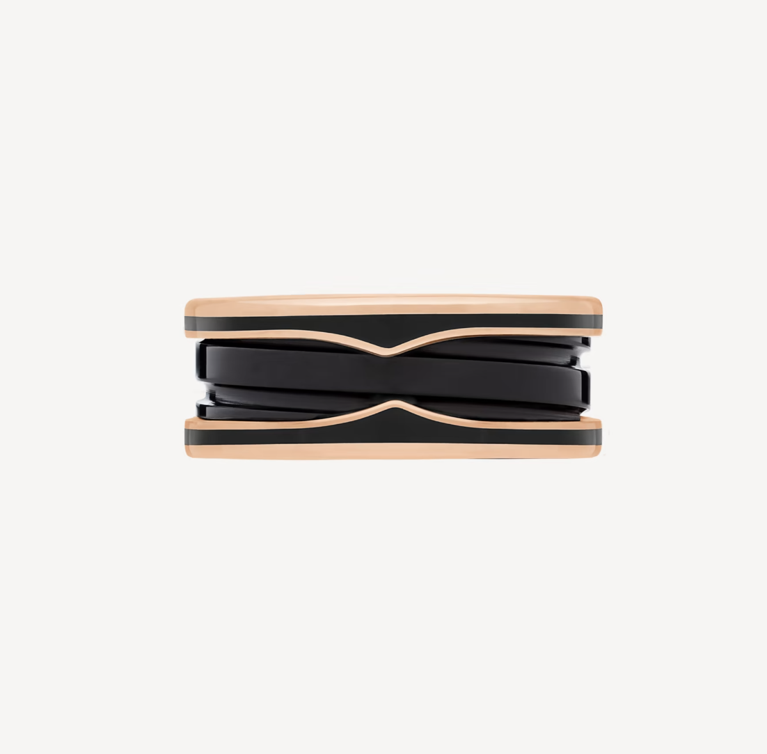 [Bijoux de luxe] ZERO 1 BAGUE DEUX BANDES EN OR ROSE ET CÉRAMIQUE NOIRE MATTE