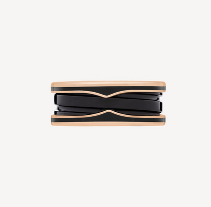 [Bijoux de luxe] ZERO 1 BAGUE DEUX BANDES EN OR ROSE ET CÉRAMIQUE NOIRE MATTE