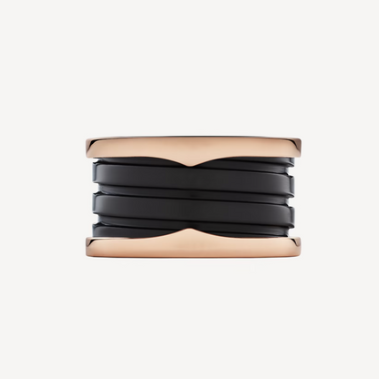 [Luxe Jewelry]ZERO 1 FOUR-BAND LOOPS AND BLACK CERAMIC SPIRAL PINK GOLD RING