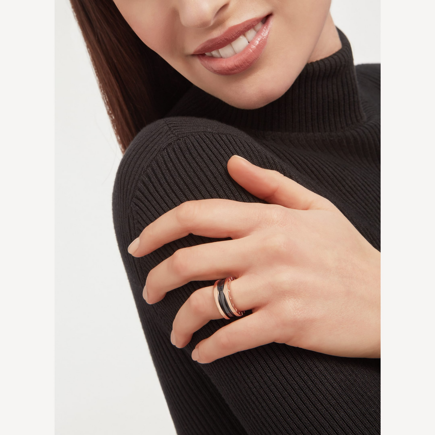 [Luxe Jewelry]ZERO 1 TWO-BAND LOOPS AND BLACK CERAMIC PINK GOLD RING