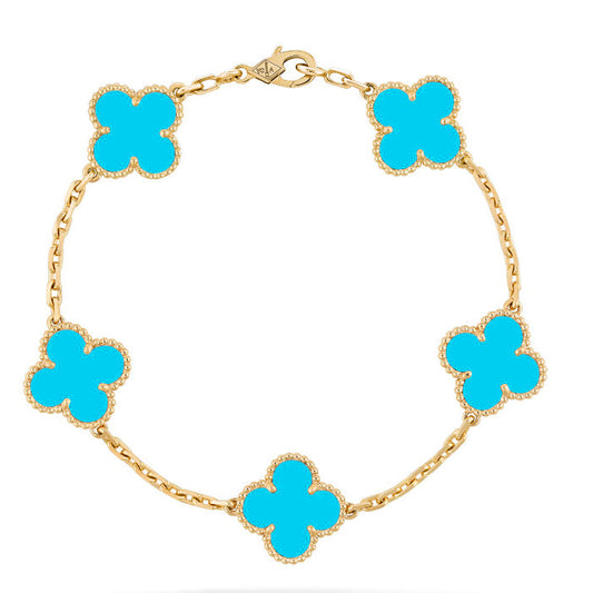 [Bijoux de luxe] BRACELET TURQUOISE 5 MOTIFS CLOVER