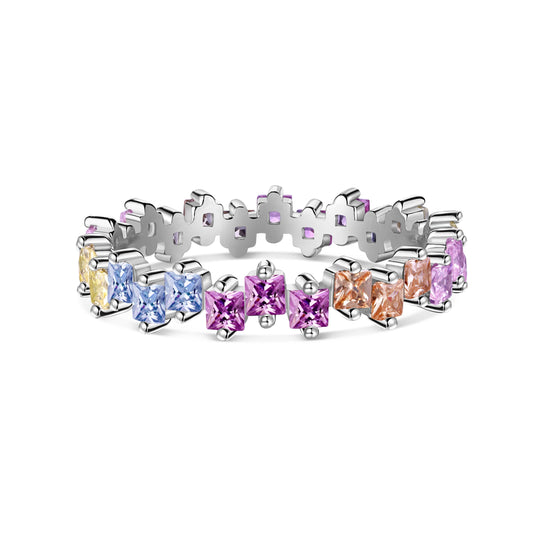 [Luxe Jewelry]Mixed Colorful Square Staggered Rings