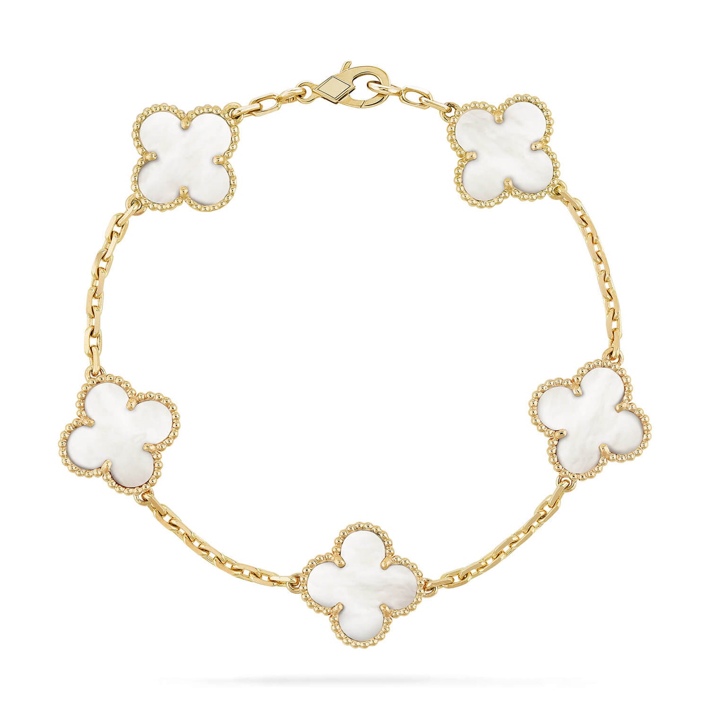 [Bijoux de luxe] Bracelet en nacre blanche à 5 motifs de trèfle 