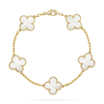 [Bijoux de luxe] Bracelet en nacre blanche à 5 motifs de trèfle 