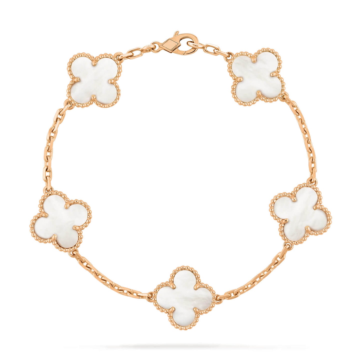 [Bijoux de luxe] Bracelet en nacre blanche à 5 motifs de trèfle 