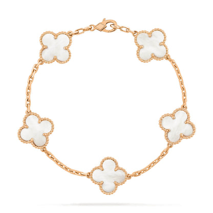 [Bijoux de luxe] Bracelet en nacre blanche à 5 motifs de trèfle 