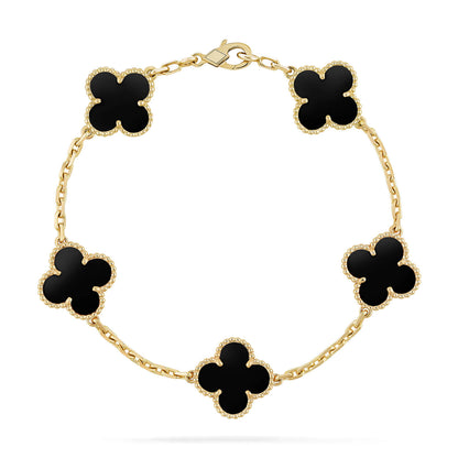 [Luxe Jewelry]CLOVER  5 MOTIFS BLACK ONYX BRACELET