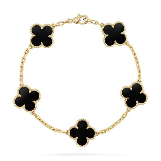 [Luxe Jewelry]CLOVER  5 MOTIFS BLACK ONYX BRACELET