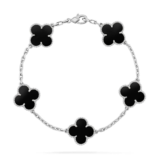 [Luxe Jewelry]CLOVER 5 MOTIF ONYXS  BRACELET SILVER