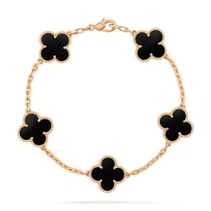 [Luxe Jewelry]CLOVER  5 MOTIFS BLACK ONYX BRACELET
