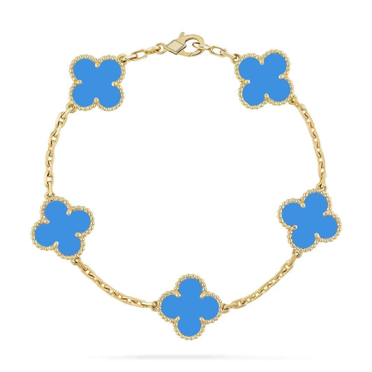 [Luxe Jewelry]CLOVER 5 MOTIFS BLUE AGATE BRACELET
