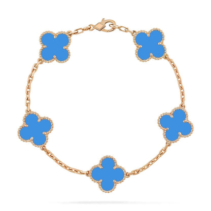 [Luxe Jewelry]CLOVER 5 MOTIFS BLUE AGATE BRACELET