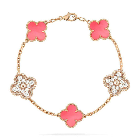 [Bijoux de luxe] BRACELET EN OR ROSE AVEC 5 MOTIF DE DIAMANTS ET TRÈFLE