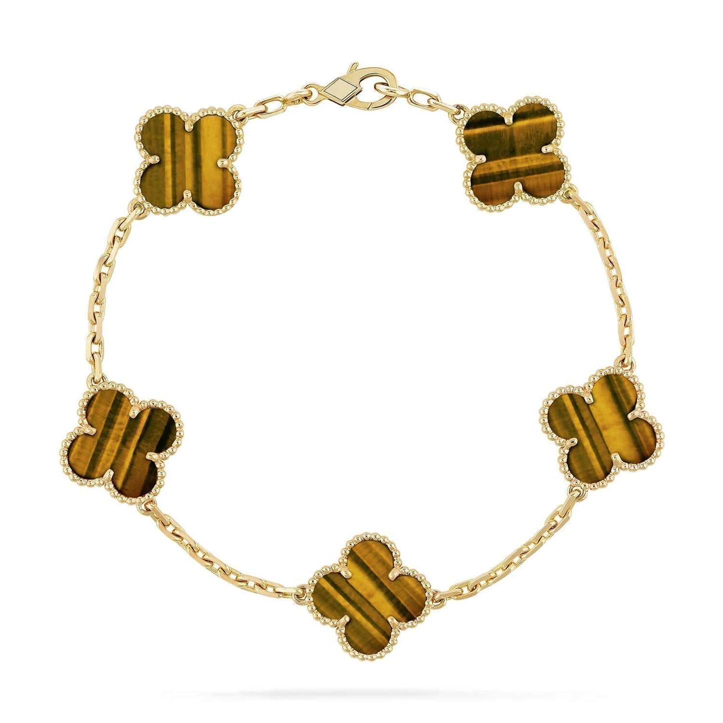 [Luxe Jewelry]CLOVER  5 MOTIFS TIGER EYE BRACELET