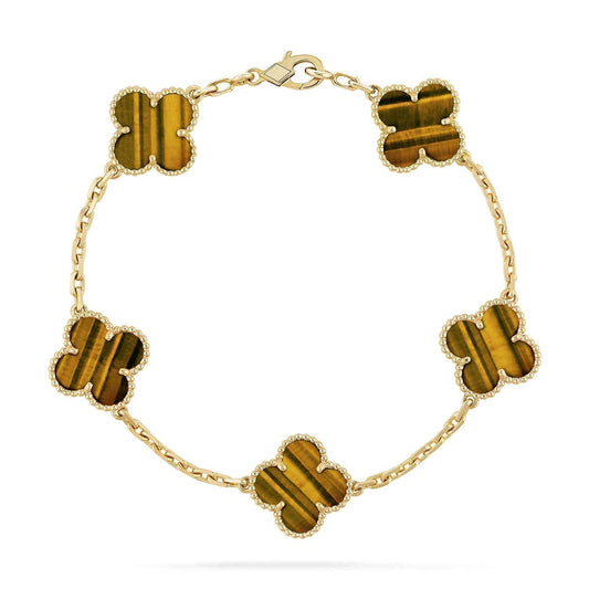 [Luxe Jewelry]CLOVER  5 MOTIFS TIGER EYE BRACELET