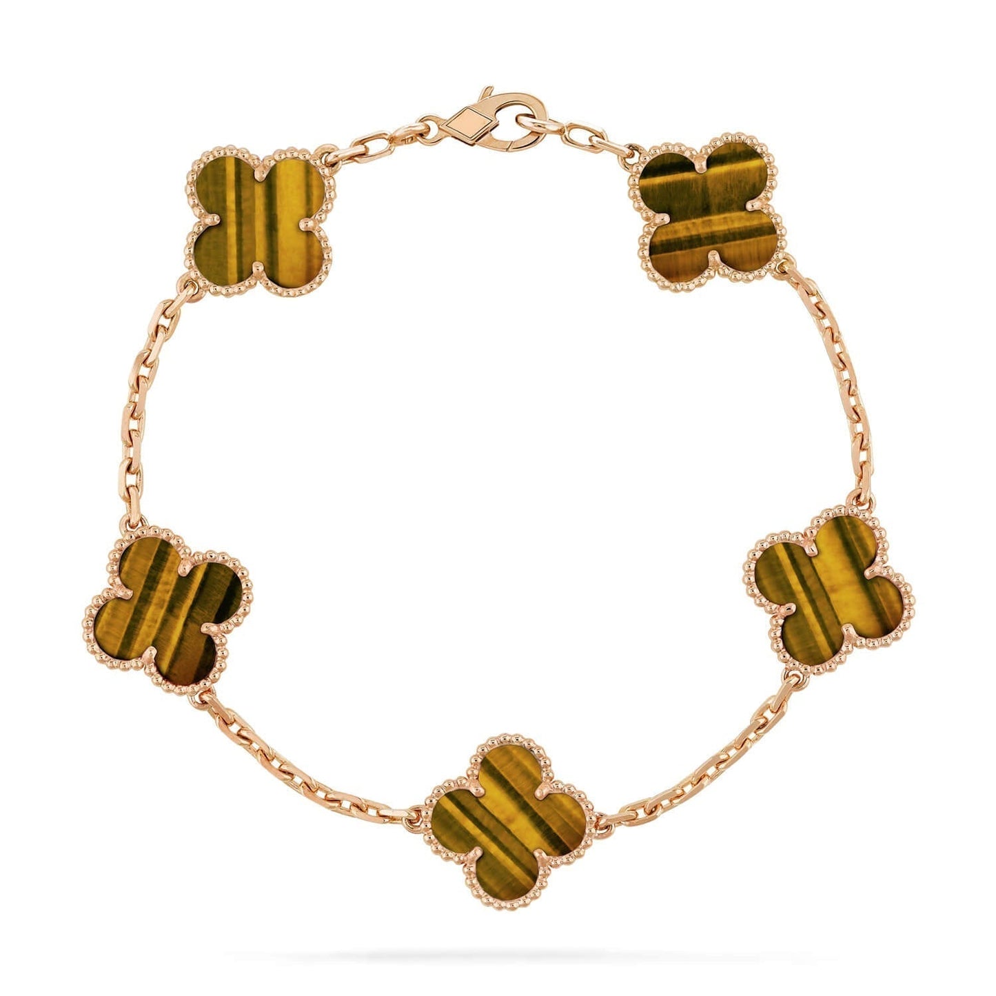 [Luxe Jewelry]CLOVER  5 MOTIFS TIGER EYE BRACELET
