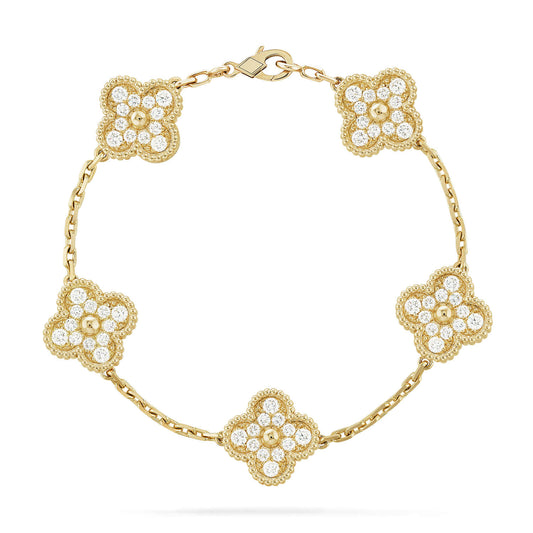 [Bijoux de luxe] BRACELET TRÉFLE 5 MOTIFS ENTIÈREMENT DIAMANT
